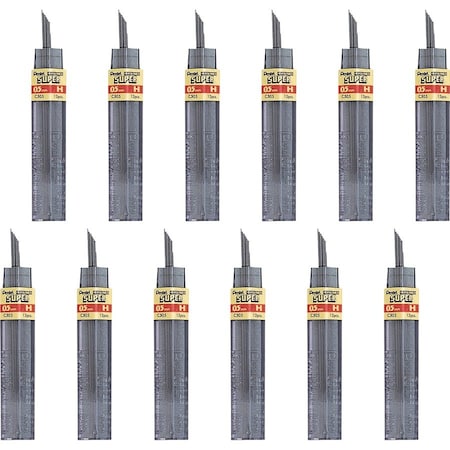 Pentel Hi-Polymer Lead, 0.5 mm, Fine, H, 144/BX, Black PK PENC505HBX